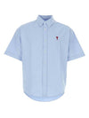 Men's Boxy Fit Embroidered Logo Short Sleeve Shirt Light Blue - AMI - BALAAN 2