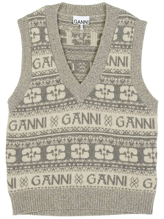 Multi Logo Striped Knit Vest Grey - GANNI - BALAAN 2