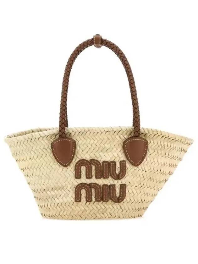 Logo Patch Raffia Small Tote Bag Natural - MIU MIU - BALAAN 2