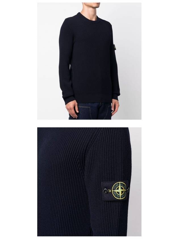 Crewneck Full Rib Wool Knit Top Navy - STONE ISLAND - BALAAN 7