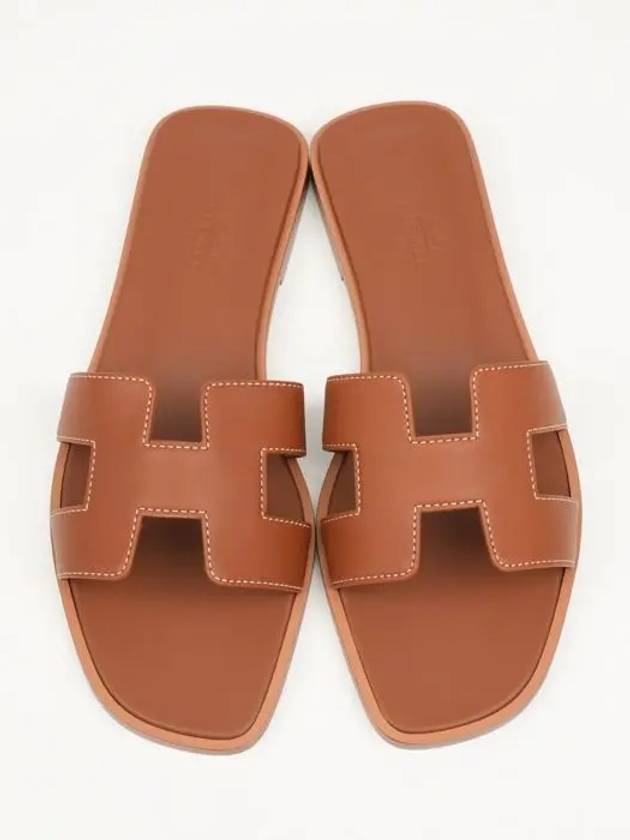 Oran Calfskin Slippers Gold Piqures Ecrues - HERMES - BALAAN 6