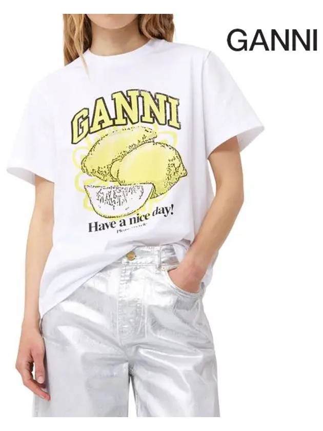 Relaxed Lemon T-Shirt Bright White - GANNI - BALAAN 5