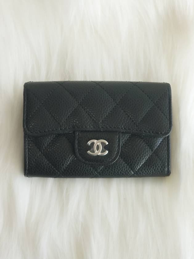 Classic Silver Logo Quilted Caviar Card Wallet Black - CHANEL - BALAAN 2