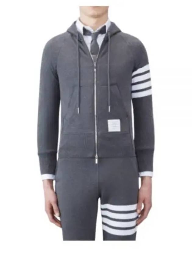 Engineered 4 Bar Diagonal Zip Up Hoodie Dark Grey - THOM BROWNE - BALAAN 2