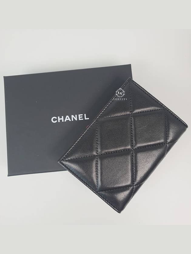 19 CC logo lambskin passport wallet case passport cover black gold AP3363 - CHANEL - BALAAN 3