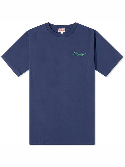 Flower Print Logo Short Sleeve T-Shirt Navy - KENZO - BALAAN.