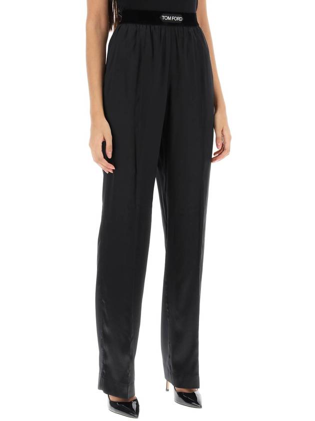 Women's Stretch Silk Straight Pants Black - TOM FORD - BALAAN 3