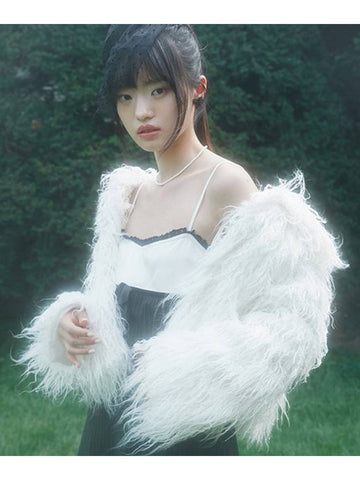 HAIR FUR JACKET WHITE - ZIZEMUSEUM - BALAAN 1