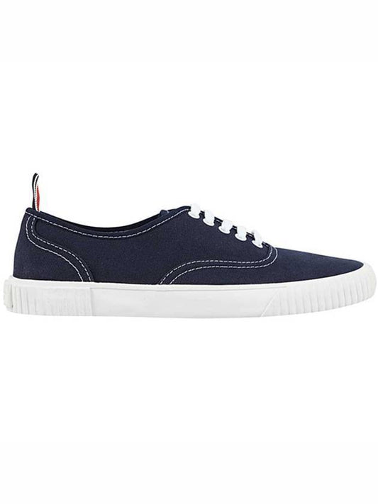 Rubber Sole Heritage Canvas Low Top Sneakers Navy - THOM BROWNE - BALAAN.