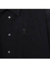 Embroidered Logo Short Sleeve Shirt Black - AMI - BALAAN 4