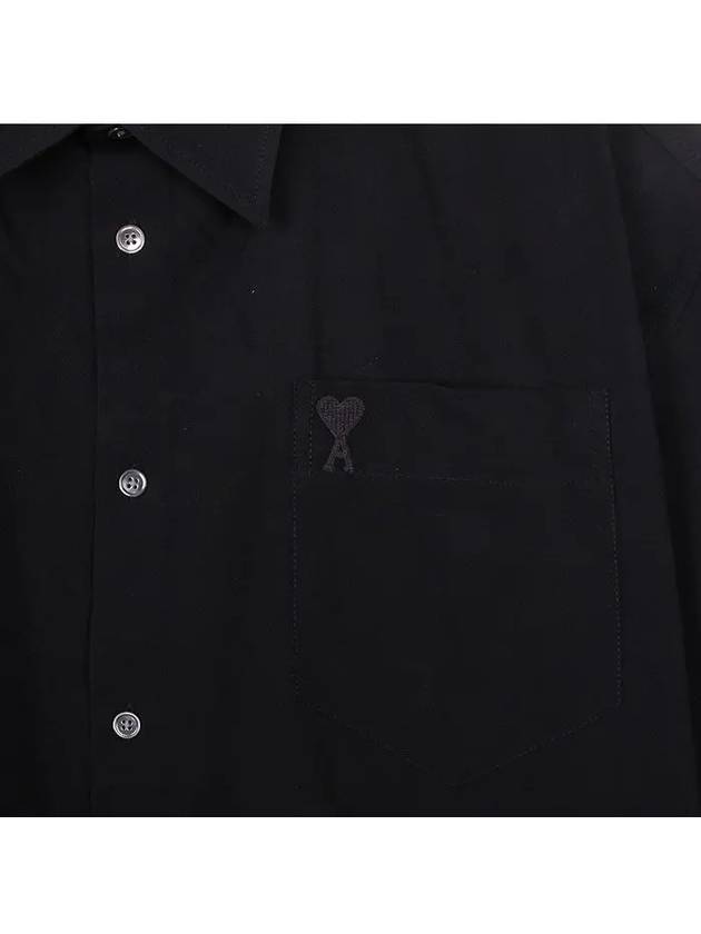 Embroidered Logo Short Sleeve Shirt Black - AMI - BALAAN 4