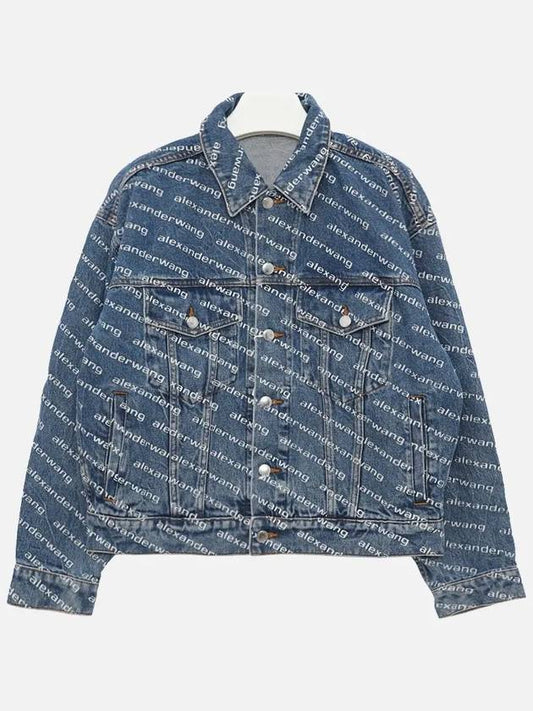 Women's Logo Print Trucker Denim Jacket Blue - ALEXANDER WANG - BALAAN 2