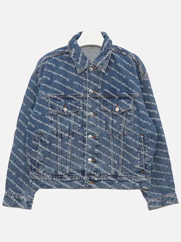 Women's Logo Print Trucker Denim Jacket Blue - ALEXANDER WANG - BALAAN 2