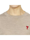 Heart Logo Crew Neck Merino Wool Knit Top Beige - AMI - BALAAN 6