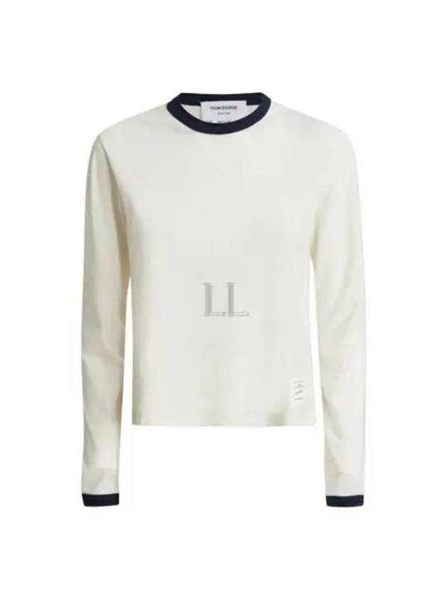 Cotton Crepe Jersey Ringer Long Sleeve T Shirt Natural - THOM BROWNE - BALAAN 2