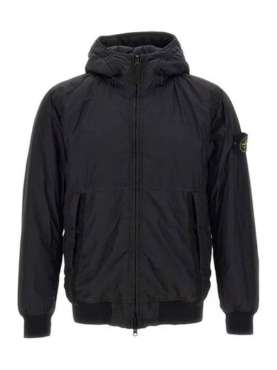 Men's Garment Dyed Crinkle Reps Recycled Nylon Primaloft TC Hooded Jacket Black - STONE ISLAND - BALAAN 2