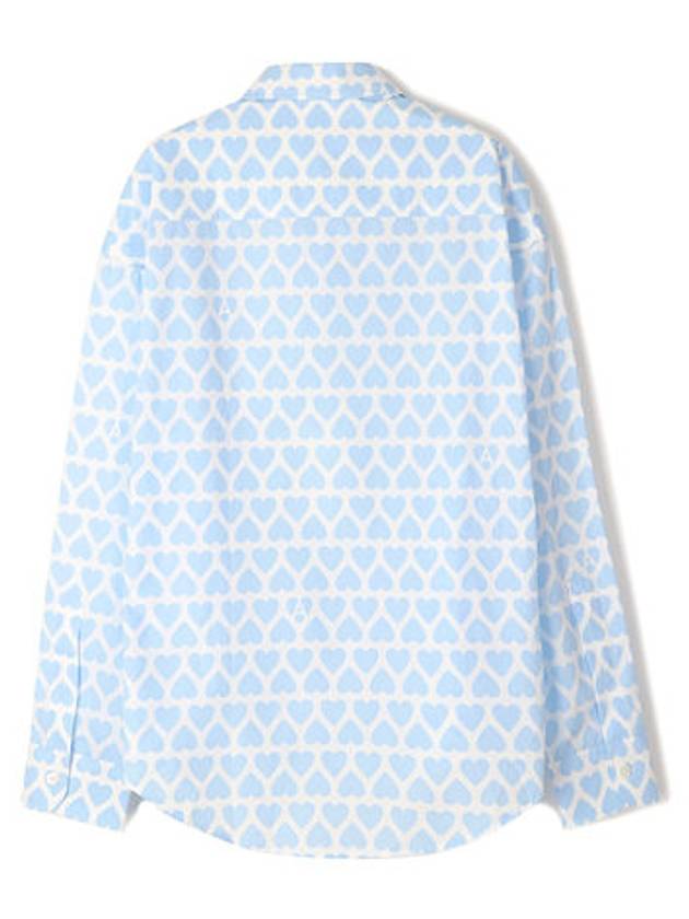 Heart Pattern Boxy Fit Overshirt Long Sleeve Shirt Sky Blue - AMI - BALAAN 3