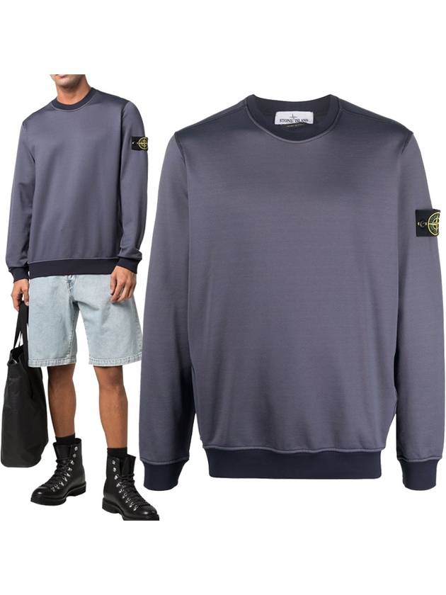 Men's Wappen Patch Round Cotton Nylon Fleece Sweatshirt Dark Blue - STONE ISLAND - BALAAN 2