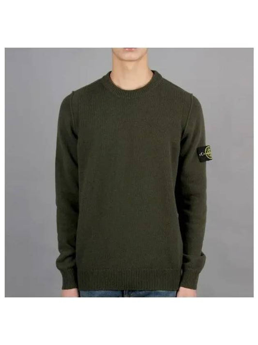 Logo Patch Crew Neck Wool Knit Top Khaiki - STONE ISLAND - BALAAN 2