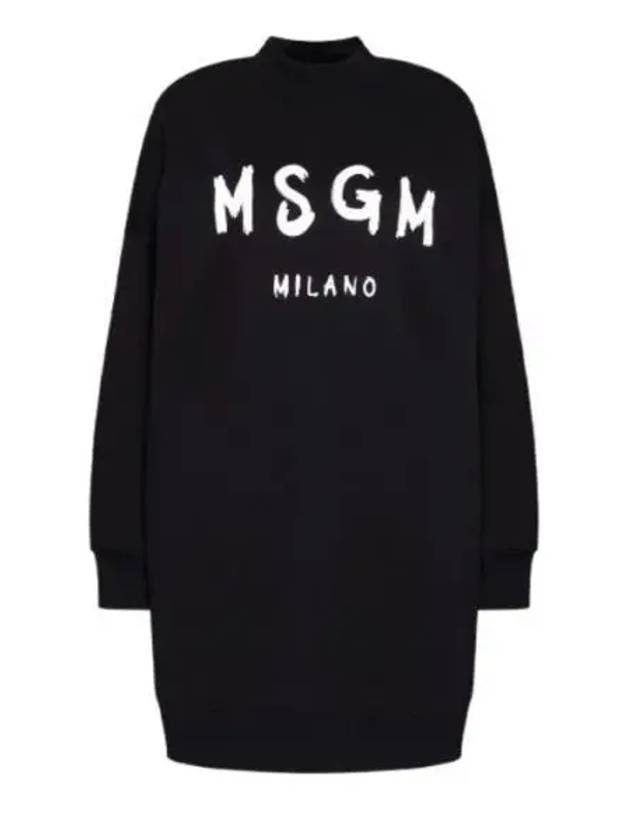 Milano Brushed Logo Print Long Sleeve Short Dress Black - MSGM - BALAAN 2