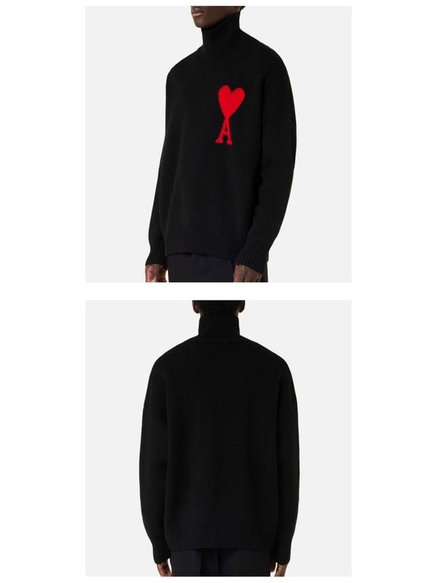 Big Heart Logo Wool Knit Turtleneck Black - AMI - BALAAN 6