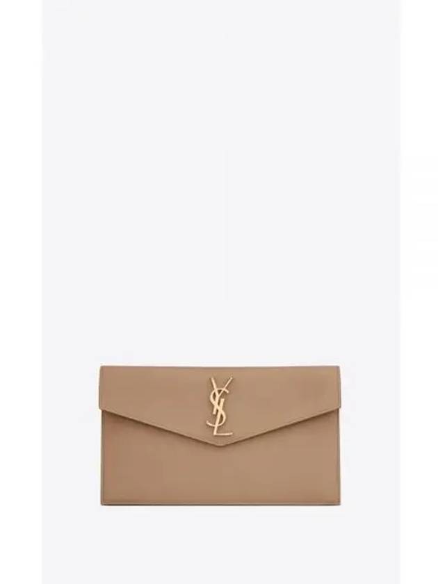 Uptown Grain de Poudre Embossed Leather Clutch Bag Brown - SAINT LAURENT - BALAAN 2