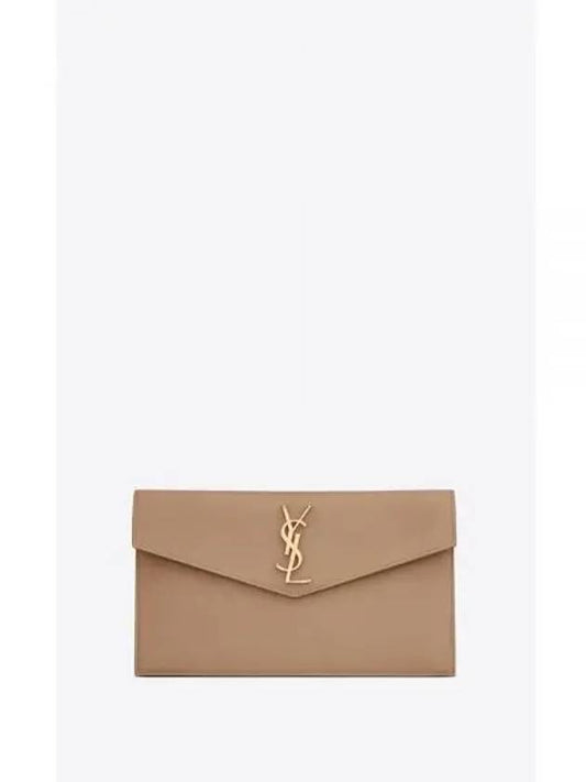 Uptown Grain de Poudre Embossed Leather Clutch Bag Brown - SAINT LAURENT - BALAAN 2