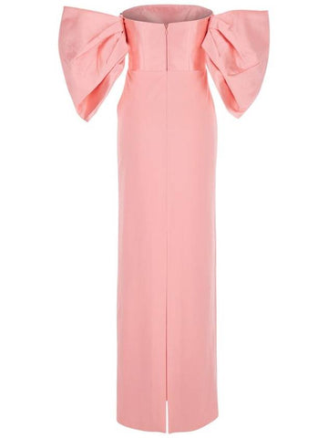 'Arla' Pink Off-Shoulder Long Dress With Pleated Details In Tech Fabric Stretch Woman - SOLACE LONDON - BALAAN 1