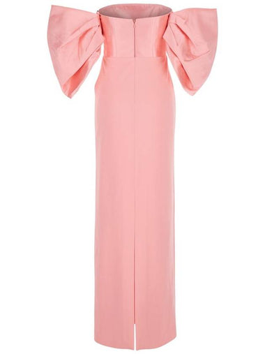 'Arla' Pink Off-Shoulder Long Dress With Pleated Details In Tech Fabric Stretch Woman - SOLACE LONDON - BALAAN 1