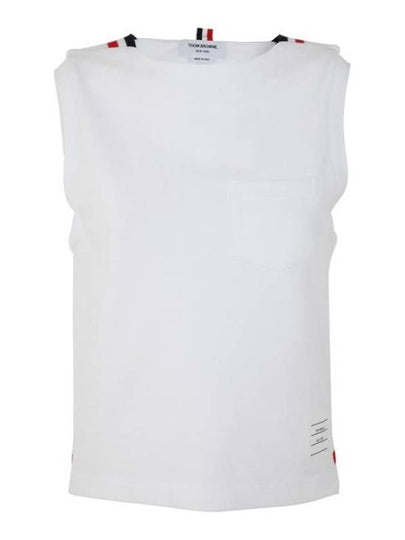 Women's Pick Rib Gusset Boat Neck Sleeveless White - THOM BROWNE - BALAAN 2