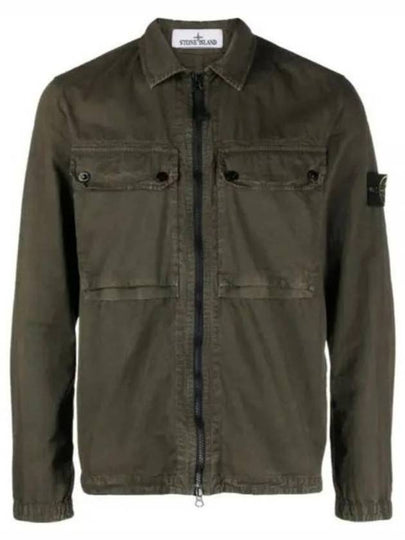 Brushed Organic Cotton Overshirt Jacket Dark Green - STONE ISLAND - BALAAN 2