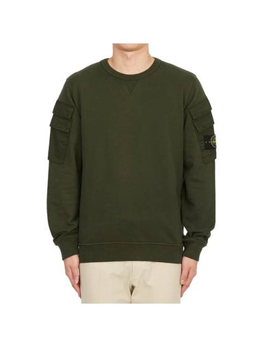 Men's Wappen Patch Cargo Pocket Sweatshirt Olive - STONE ISLAND - BALAAN 1