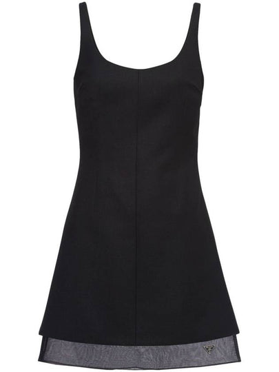 Triangle logo wool short dress black - PRADA - BALAAN 2