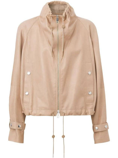 Women's Cropped Leather Jacket Beige - BURBERRY - BALAAN 1