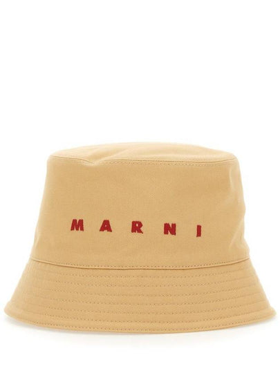 Embroidered Logo Cotton Bucket Hat Beige - MARNI - BALAAN 2