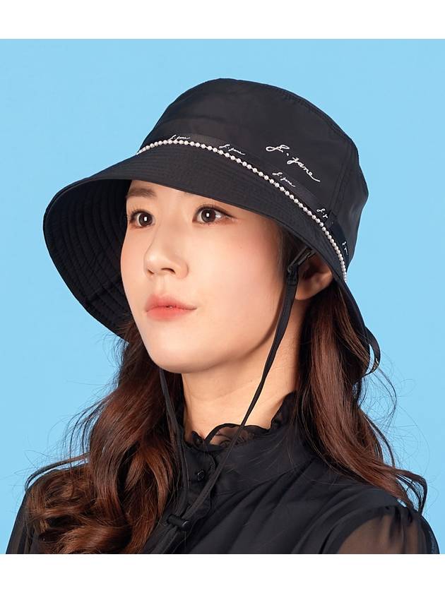 Golf Wear Ribbon Pearl Bucket Hat Black - J JANE - BALAAN 1