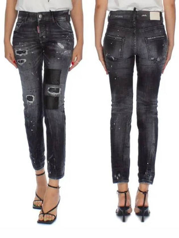 Washing Painting Cool Girl Crop Jeans Black S75LB0718 - DSQUARED2 - BALAAN 1