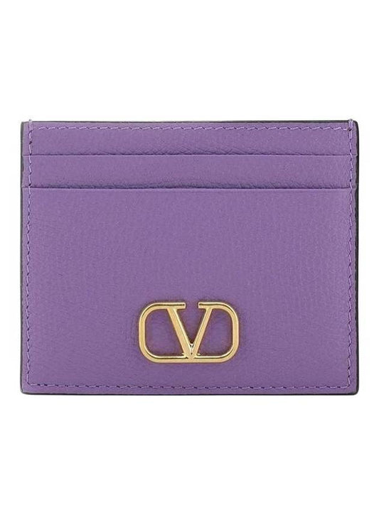 Gold V logo signature leather card wallet purple - VALENTINO - BALAAN 1