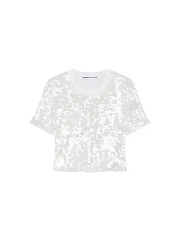 Ribbed sequin crop tshirt white 270799 - ALEXANDER WANG - BALAAN 1
