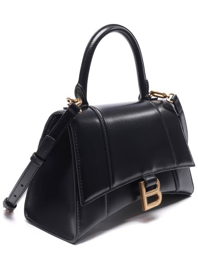 Hourglass Small Tote Bag in Shiny Box Calfskin Black - BALENCIAGA - BALAAN 4