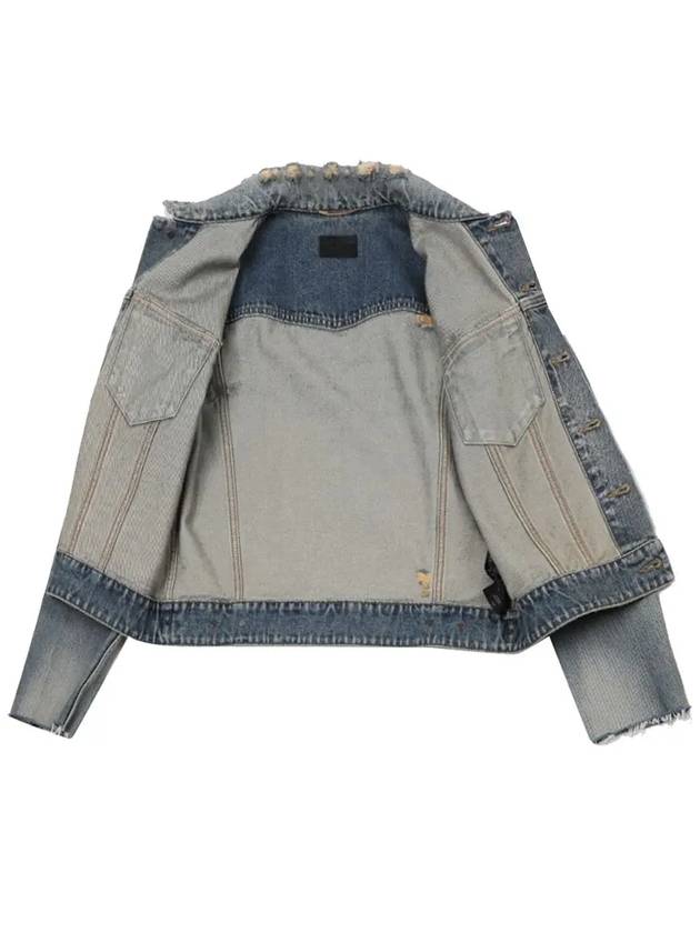 Women's Destroyed Rodeo Stonewash Cutting Short Denim Jacket Blue - SAINT LAURENT - BALAAN 4