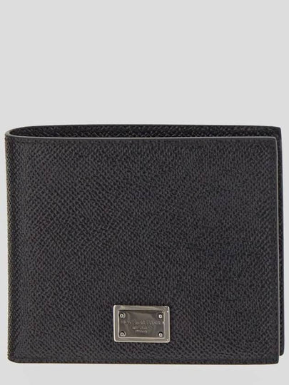 Logo Plaque Calf Leather Half Wallet Black - DOLCE&GABBANA - BALAAN 2