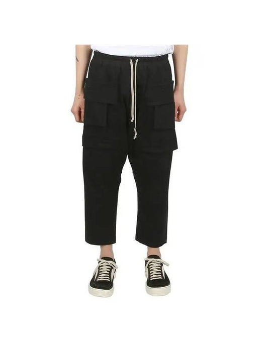 Drawstring Drop Crotch Cotton Straight Pants Black - RICK OWENS - BALAAN 1