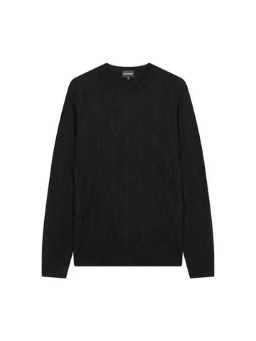 Men s Wave Ribbed Crew Neck Knit Black 270408 - EMPORIO ARMANI - BALAAN 1