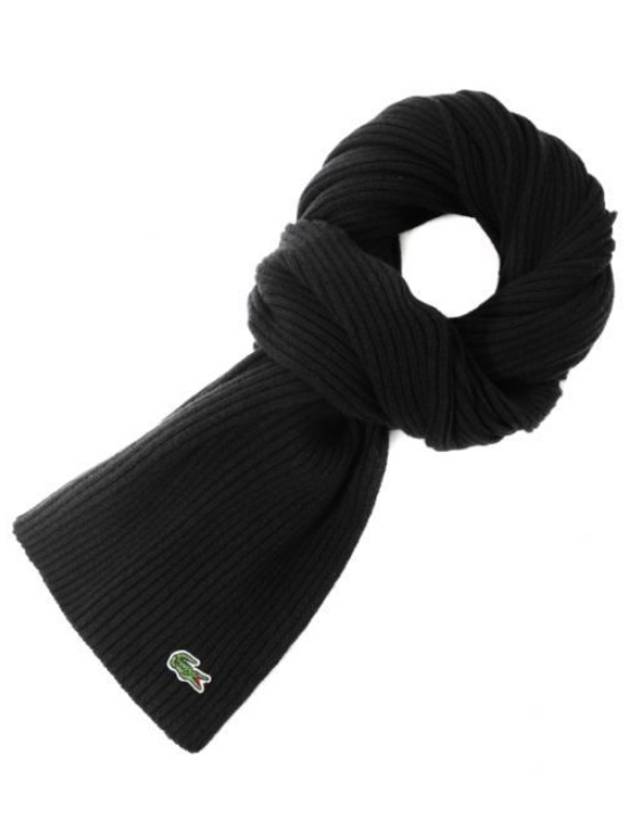 Ribbed Wool Muffler Black - LACOSTE - BALAAN 2