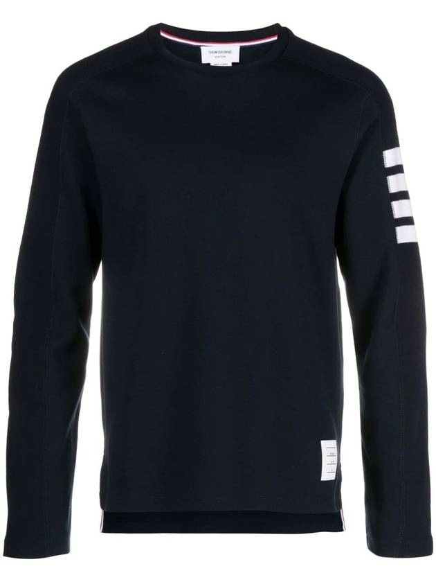 4-Bar Striped Cotton Long Sleeve T-Shirt Navy - THOM BROWNE - BALAAN 2