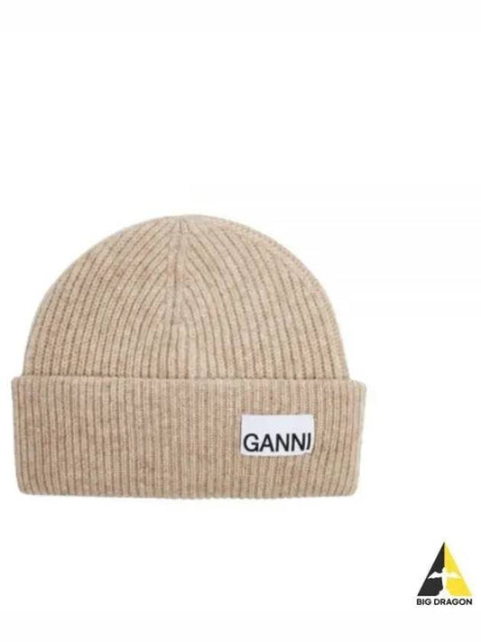 Women's Logo Wool Beanie Sand Beige - GANNI - BALAAN 2