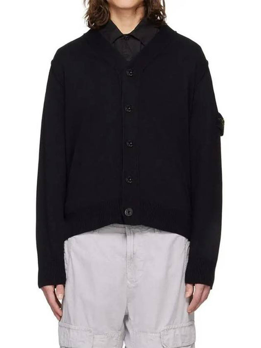 Logo Patch Cardigan Black - STONE ISLAND - BALAAN 2