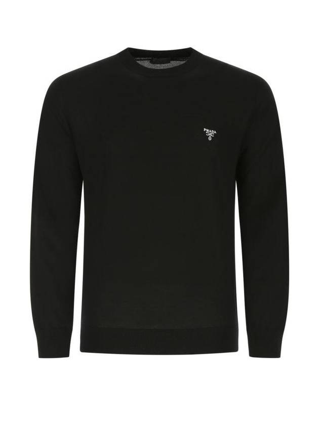 Superfine Crew neck Wool Knitted Sweater Black - PRADA - BALAAN 1