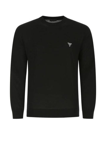 Superfine Crew neck Wool Knitted Sweater Black - PRADA - BALAAN 1